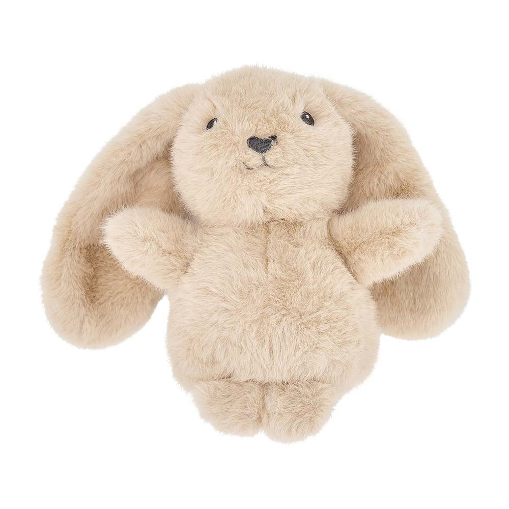 Plush bunny toy with a soft beige color on a white background