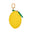 Yellow lemon-shaped keychain with a green strap on a white background