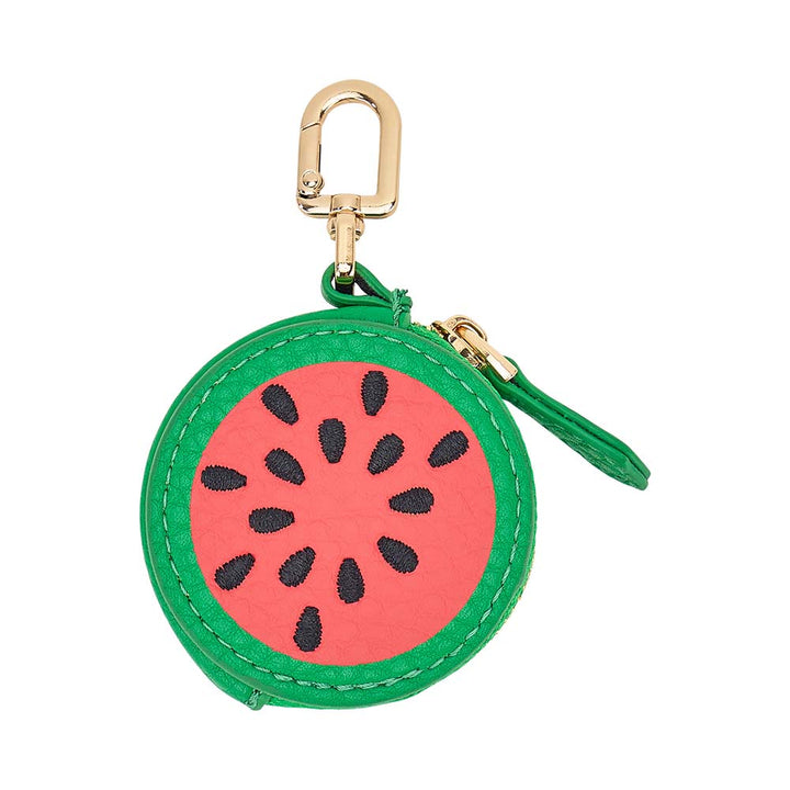 Watermelon-patterned coin purse with gold clasp on a white background