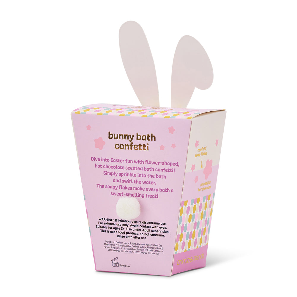 Bunny bath confetti packaging with bunny ears on a white background
