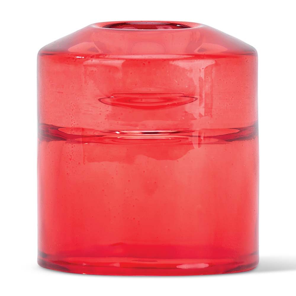 Red glass candle holder on a white background