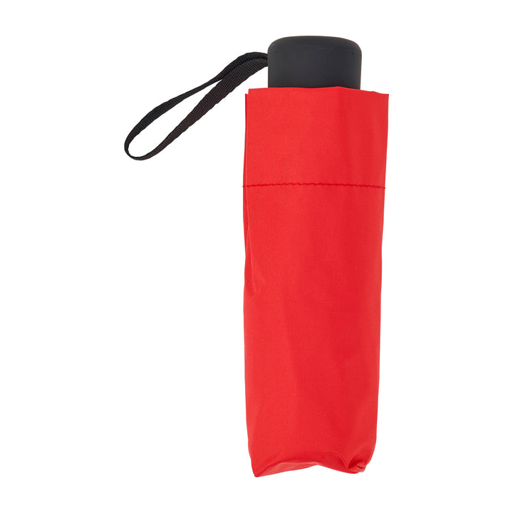 Red umbrella with black handle on a white background