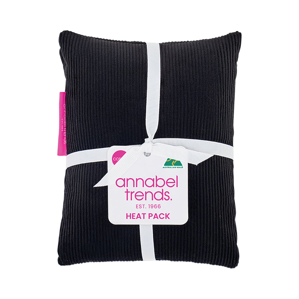 Black heat pack with a visible brand label on a white background