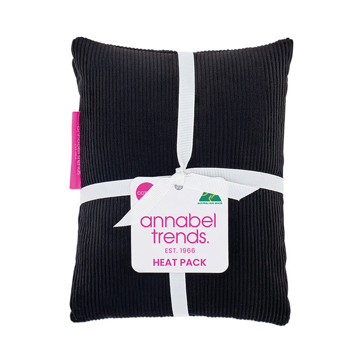 Black heat pack with a visible brand label on a white background