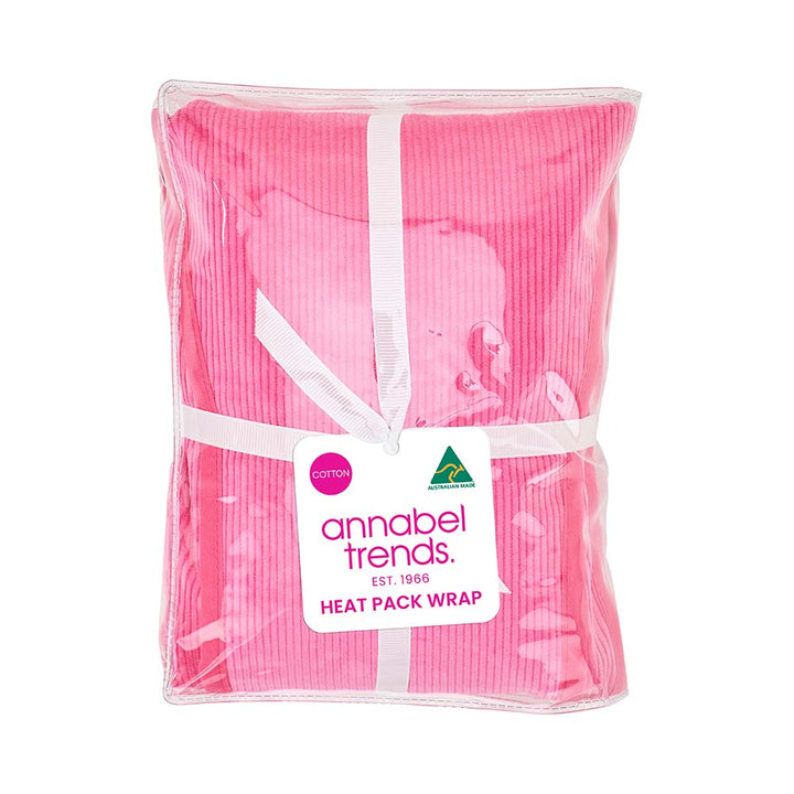 Pink heat pack wrap in clear packaging with a visible brand label on a white background