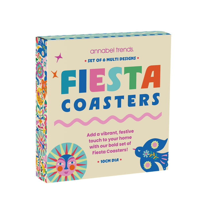 Annabel Trends Cork backed Coasters in Fiesta - box of 6 coasters