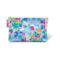 Colorful pouch with tropical design on a white background