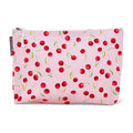 Cotton Cosmetic bag with cherry pattern on a pink background