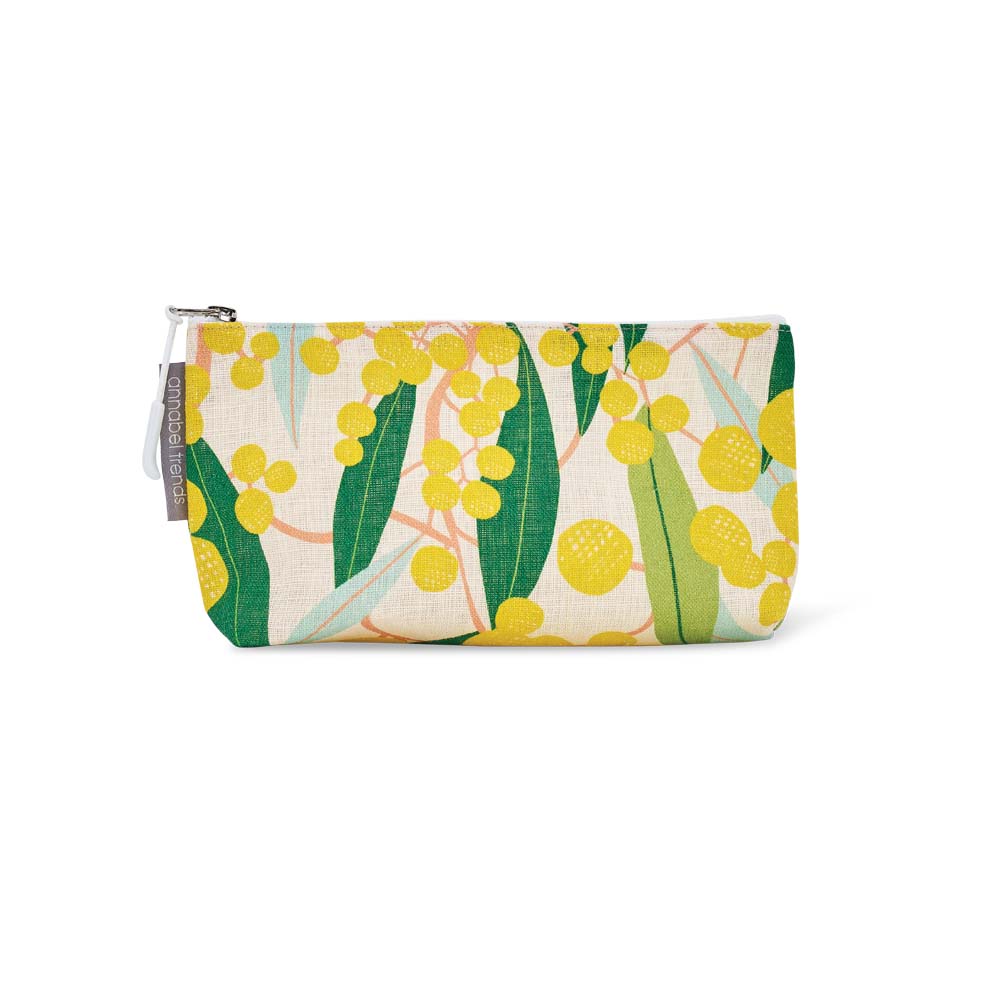 yellow golden wattle aussie gum design on small cosmetic bag