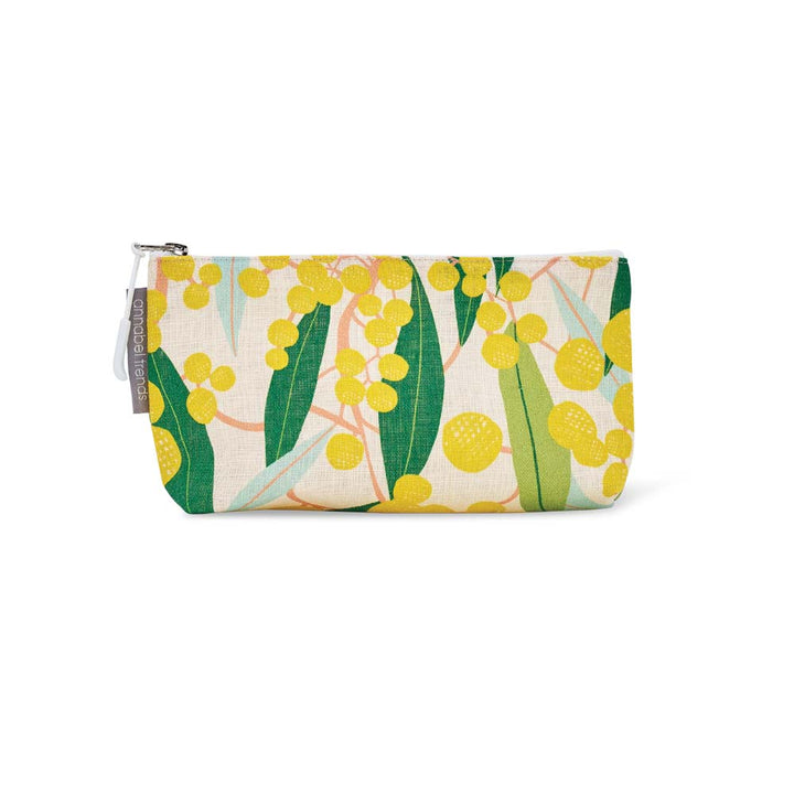 yellow golden wattle aussie gum design on small cosmetic bag