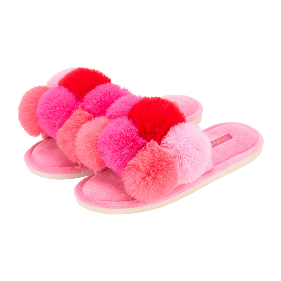 Annabel Trends pom pom slippers in Multi Pink