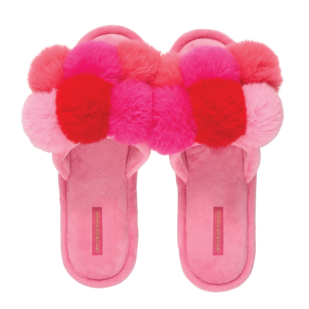 Annabel Trends pom pom slippers in Multi Pink