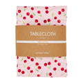 Cotton tablecloth with red cherries and pink background