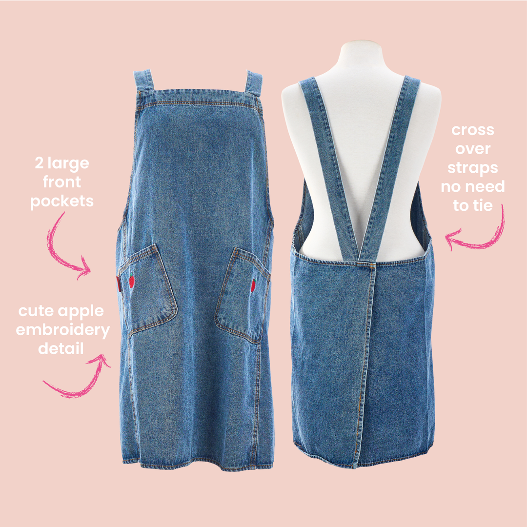Denim Apron - Apple Embroidery
