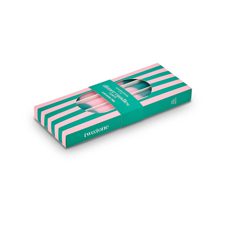 Teal and pink striped box with 'twotone' branding on a white background