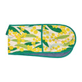 Oven mitt with floral design on a white background