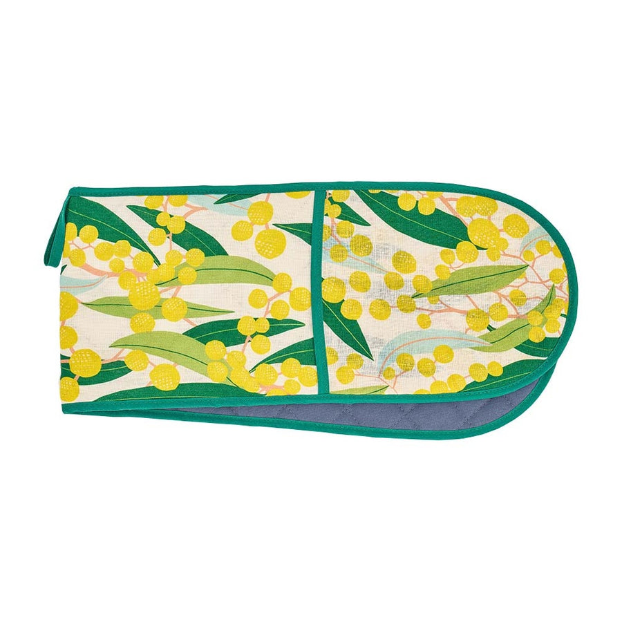 Oven mitt with floral design on a white background