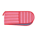 Red and pink striped oven mitt on a white background