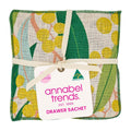 Fabric drawer sachet with floral design and 'annabel Trends' tag on a white background