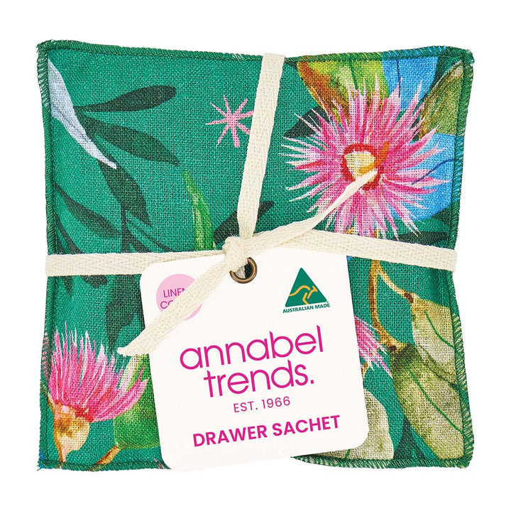 Floral drawer sachet with 'annabel trends' tag on a white background
