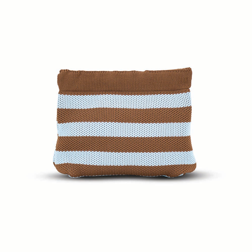 Striped brown and white pouch on a white background