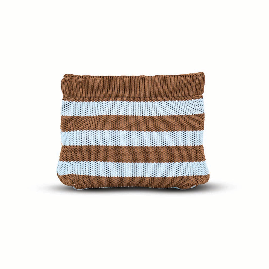 Striped brown and white pouch on a white background