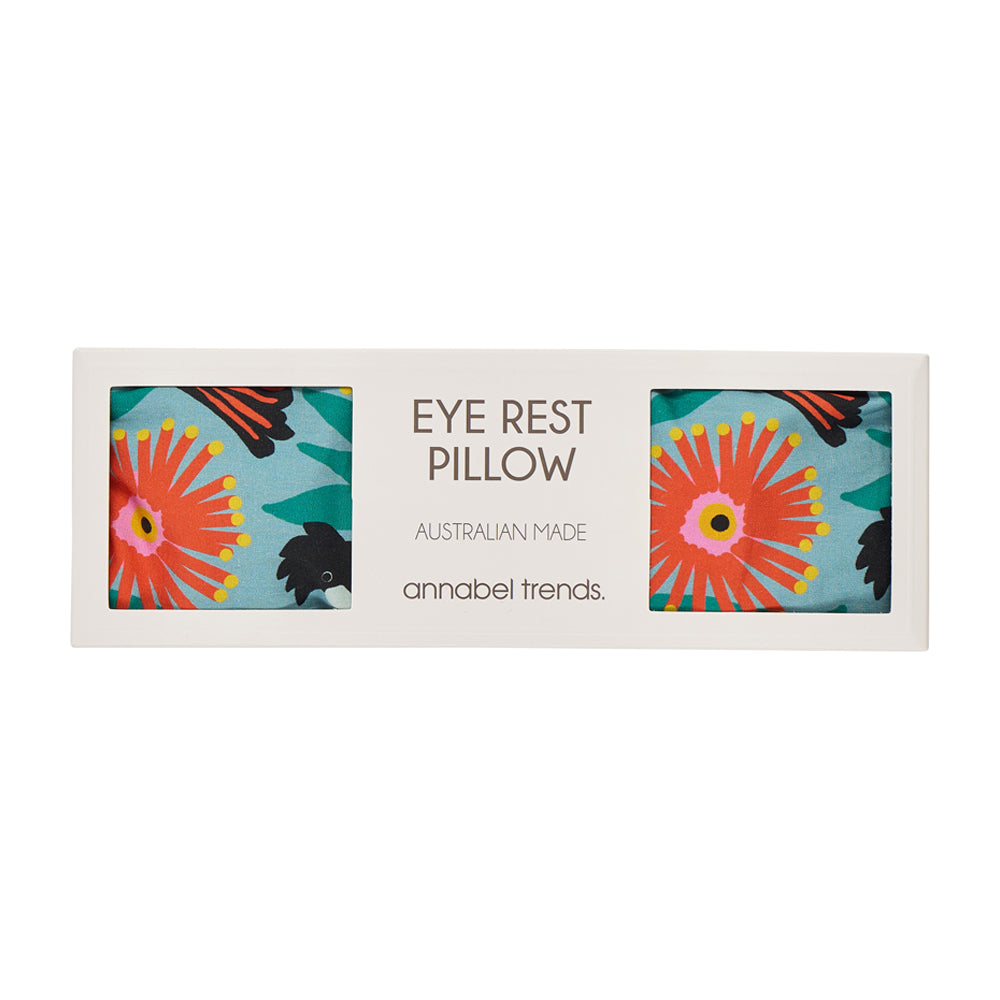 Annabel Trends Cotton Eye rest pillow in Black Cockatoo print