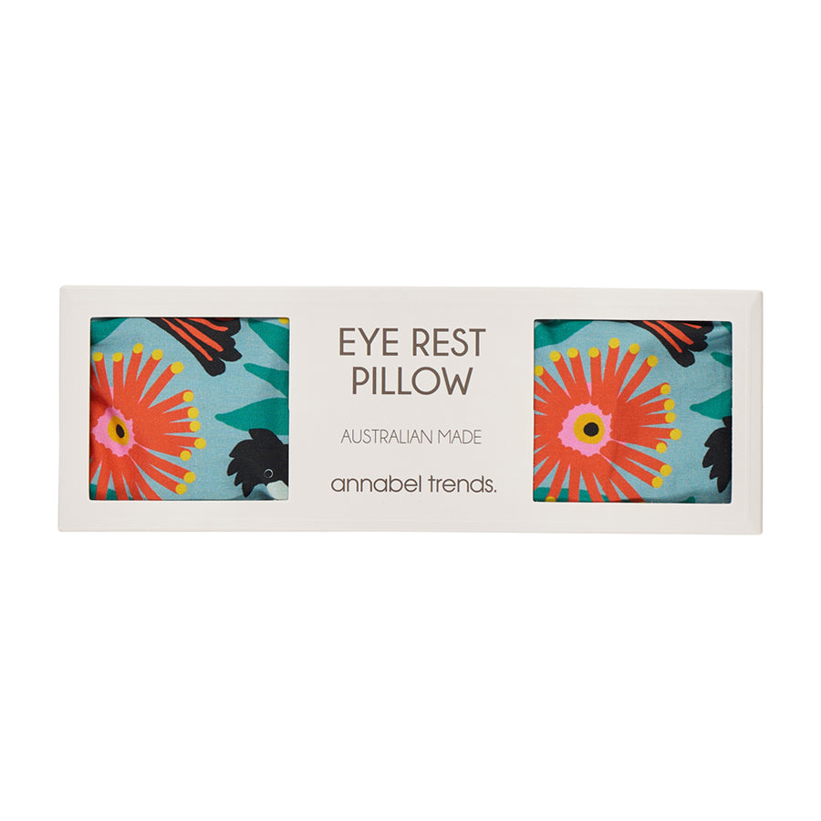 Annabel Trends Cotton Eye rest pillow in Black Cockatoo print
