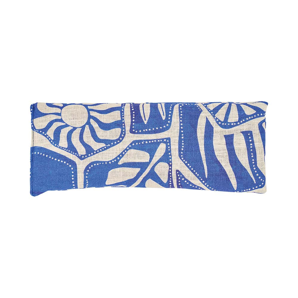 Rectangular pouch with blue and white pattern on a white background