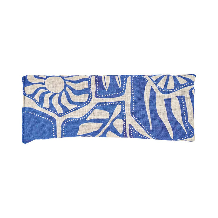 Rectangular pouch with blue and white pattern on a white background
