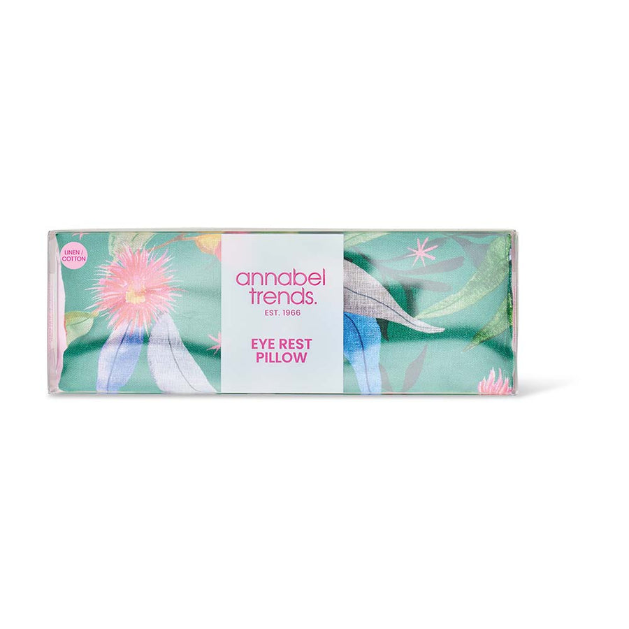 Annabel Trends eye rest pillow packaging with floral design on a white background