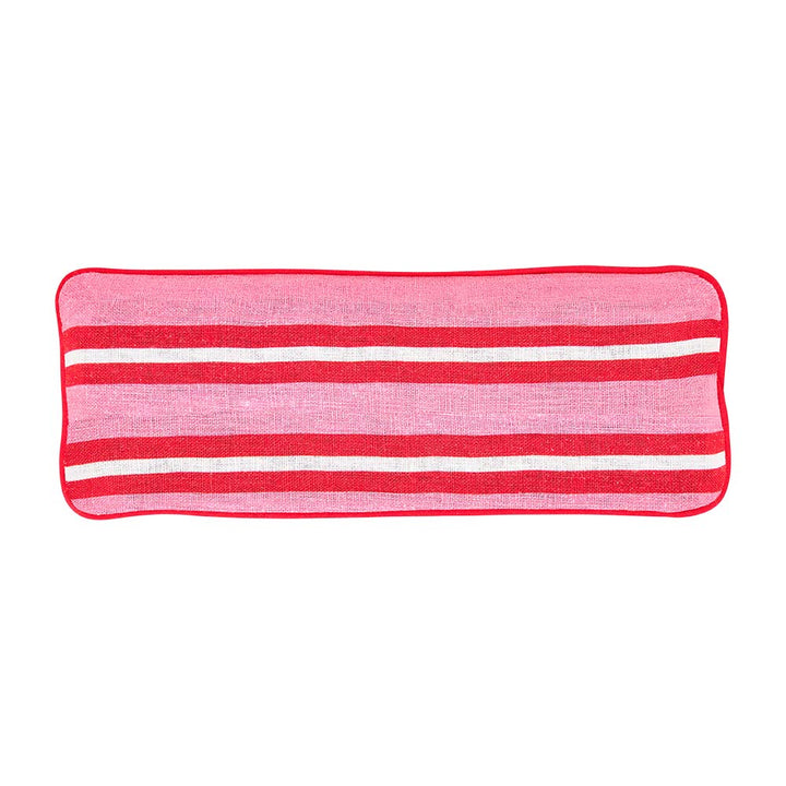 Eye rest pillow with red and pink stripes on a white background