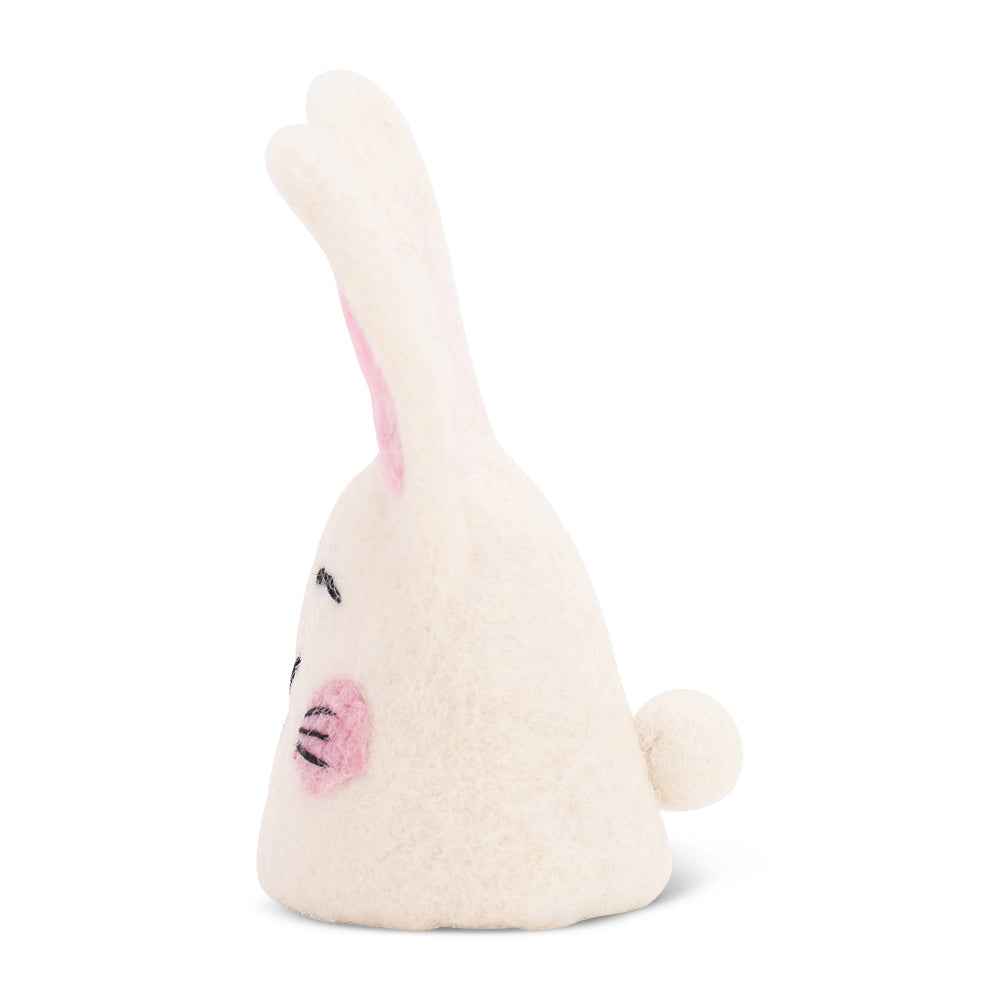 felt egg warmer with pink ears and cheeks on a white background