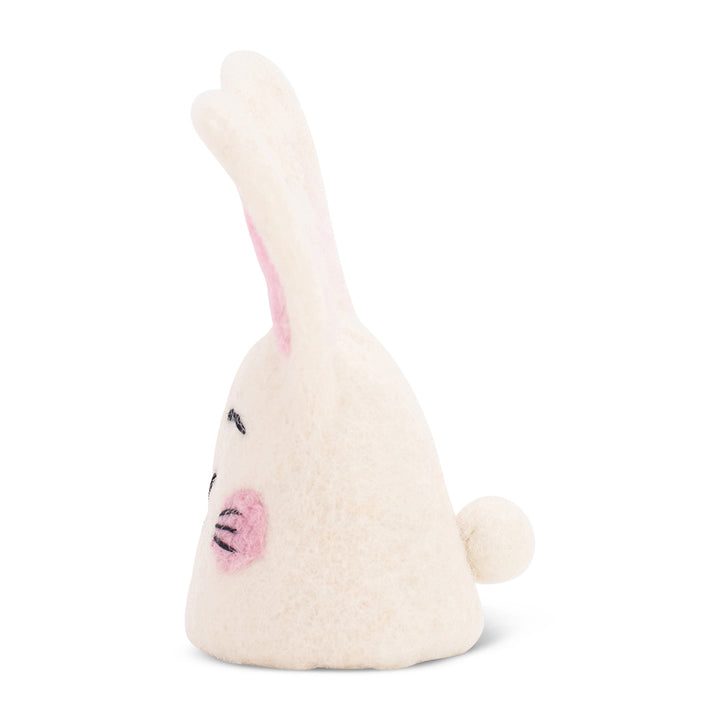 felt egg warmer with pink ears and cheeks on a white background