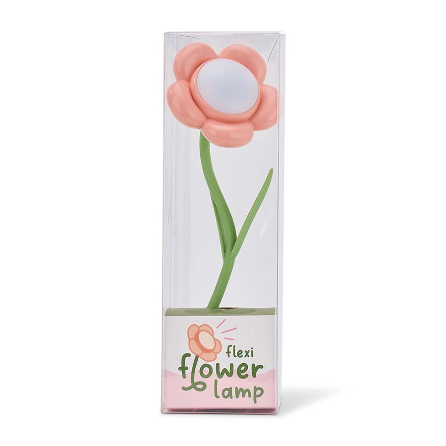 Flower-shaped lamp in packaging with 'flexi' branding on a white background
