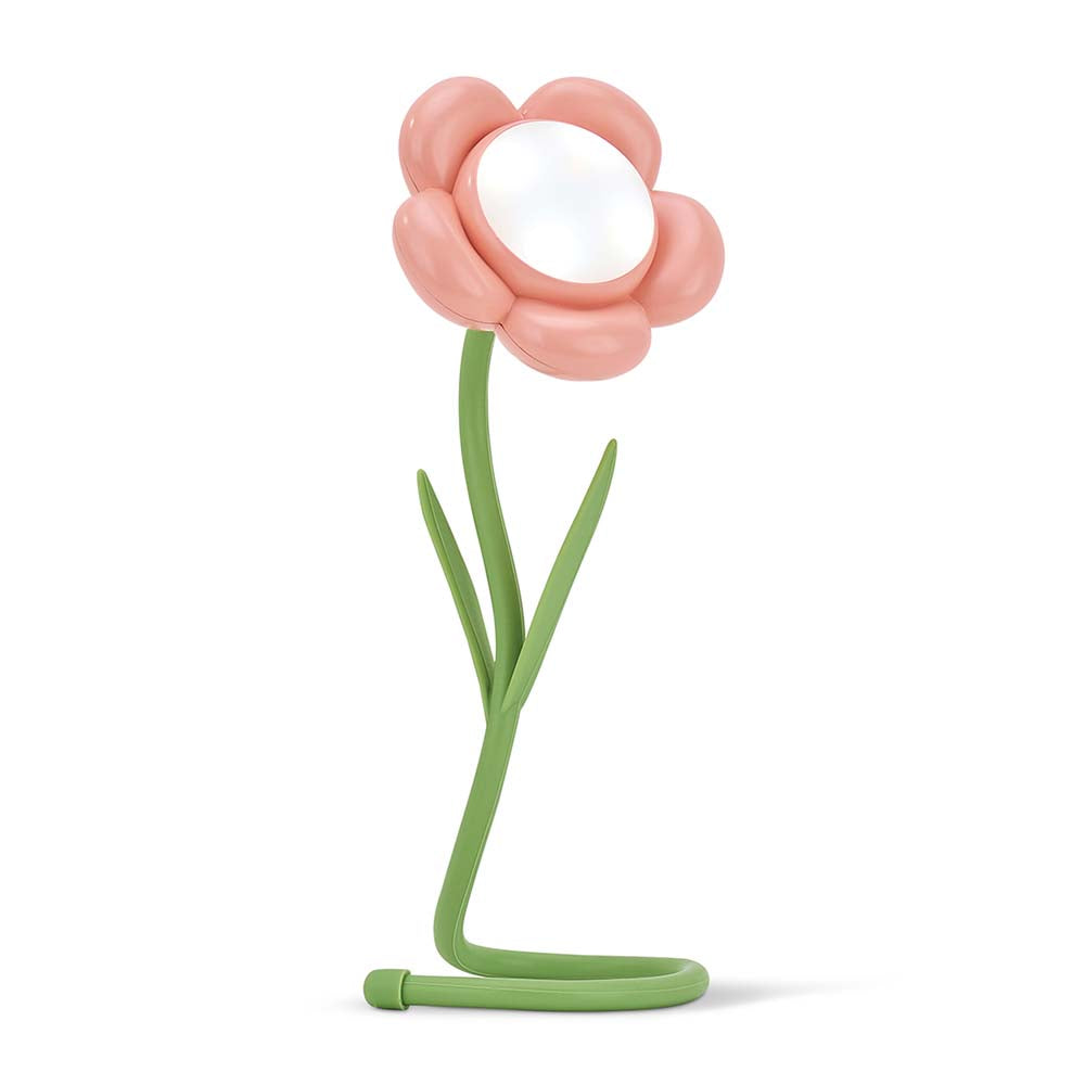 Flower-shaped mirror with pink flower and green stem on a white background