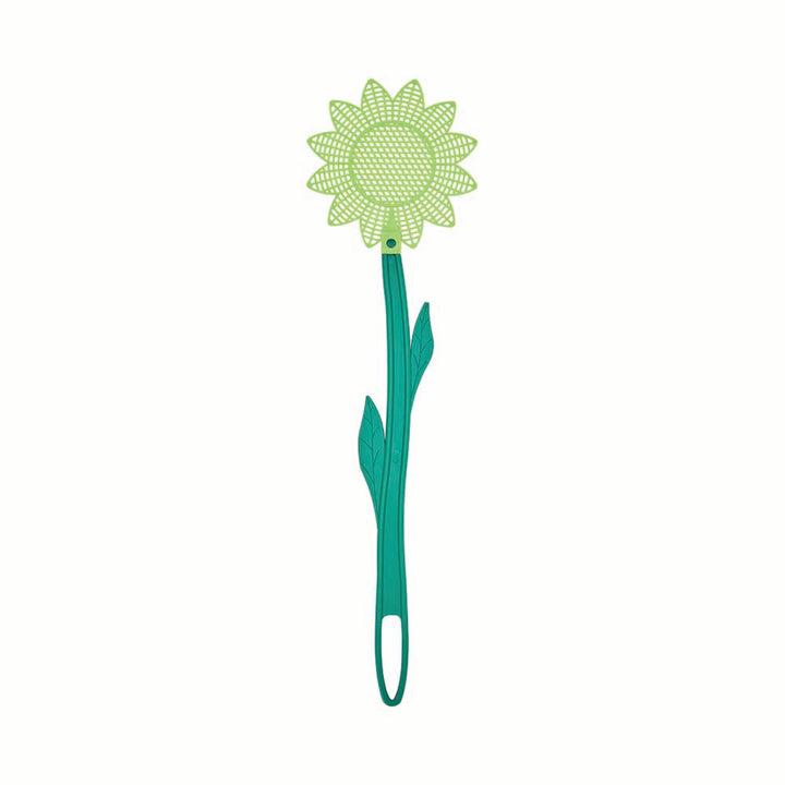 Green flower-shaped fly on a white background
