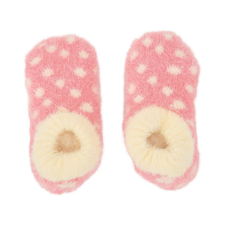 kids fuzzy booties pink with white spots