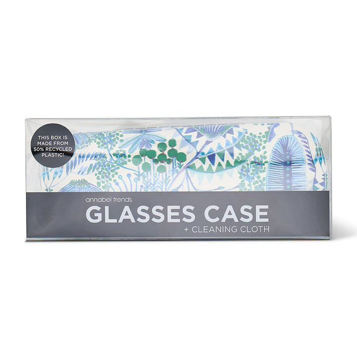 Glasses case packaging with a floral design on a white background