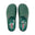 Green slip-on gummies garden shoes with floral patterned insole on a white background
