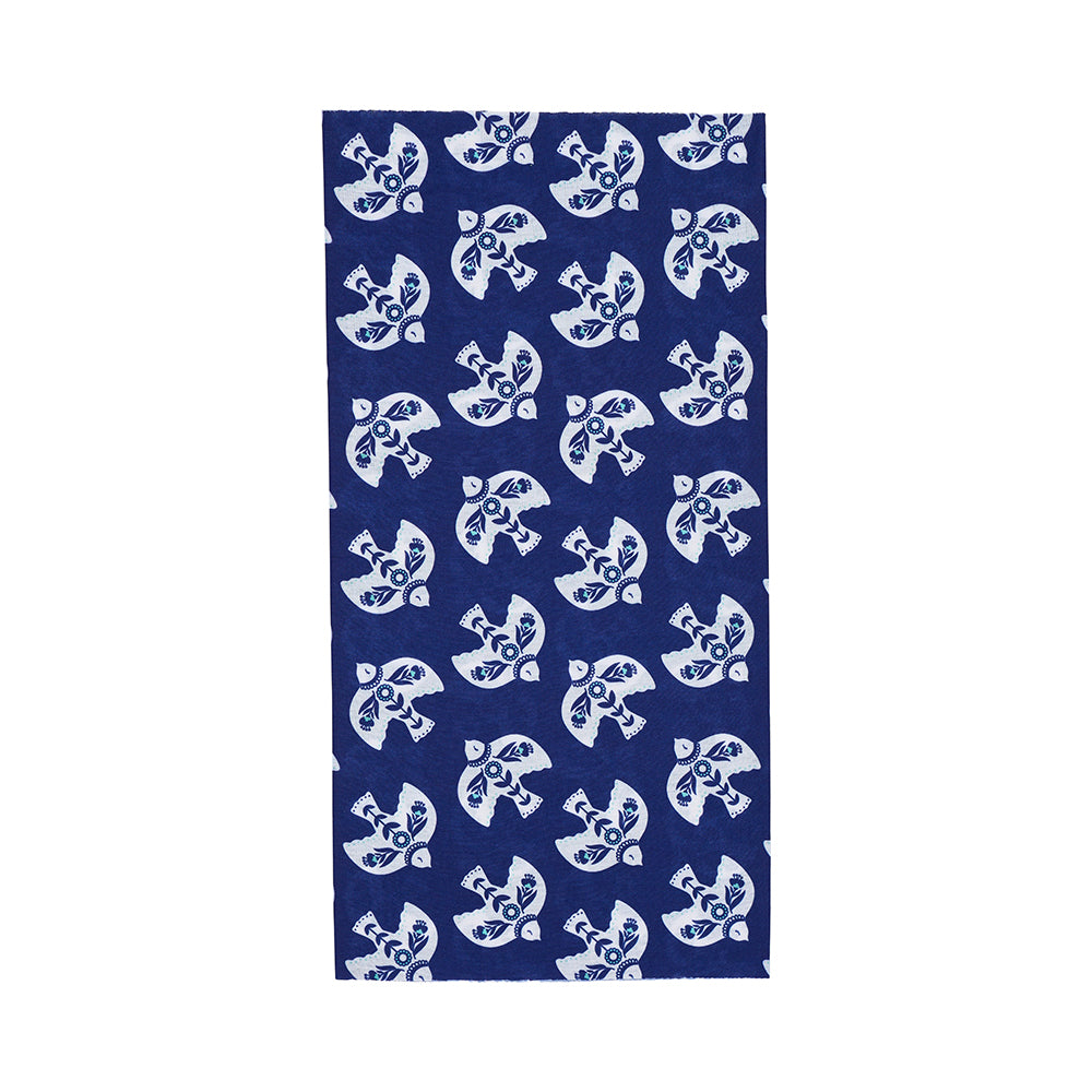 Navy blue happywrap with white geometric pattern on a white background