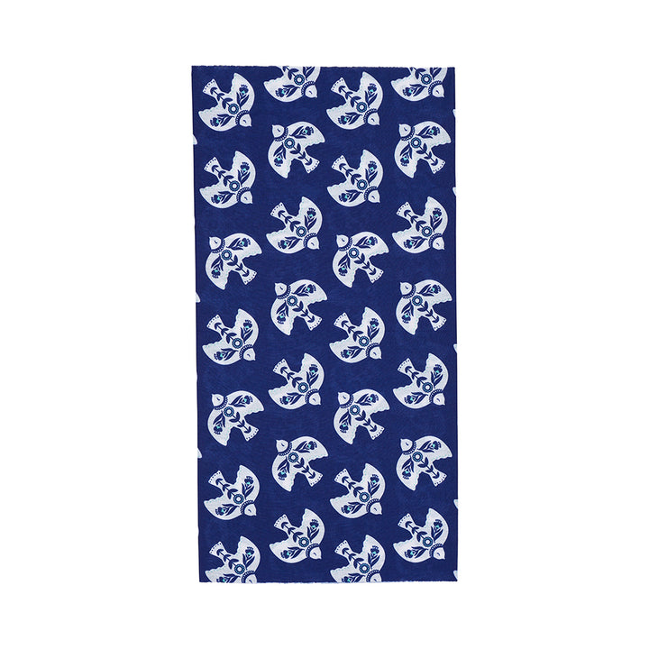 Navy blue happywrap with white geometric pattern on a white background
