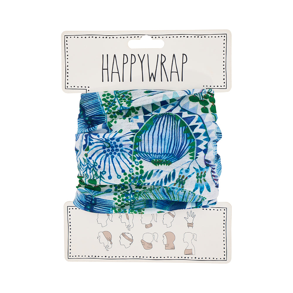 Happywrap product with blue and green pattern on a white background