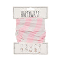 Pinkand white stripe happywrap  Happywrap branded card with usage illustrations.
