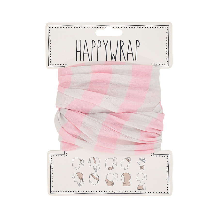 Pinkand white stripe happywrap  Happywrap branded card with usage illustrations.