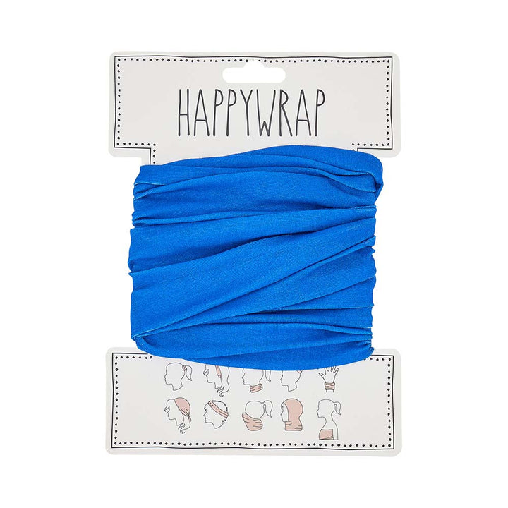 Blue headband on a Happywrap branded card with illustrations below.