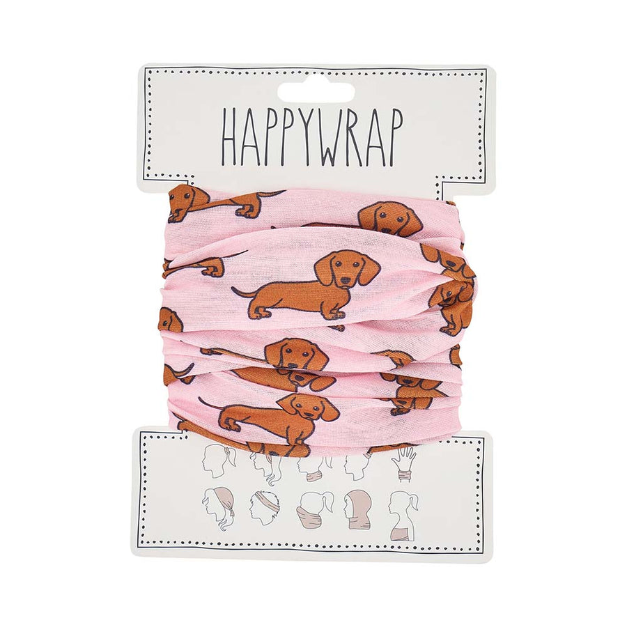 Pink happywrap with dachshund pattern on a white background