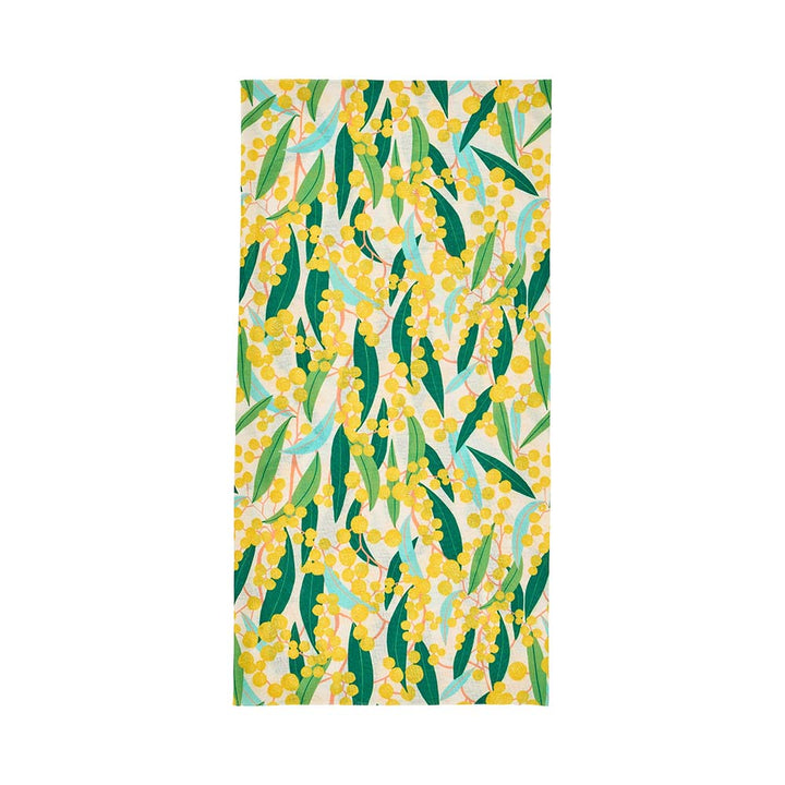 happywrap with a floral pattern featuring yellow flowers and green leaves on a white background