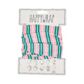 Packaged pink and green striped headbands with 'Happywrap' branding on a white background