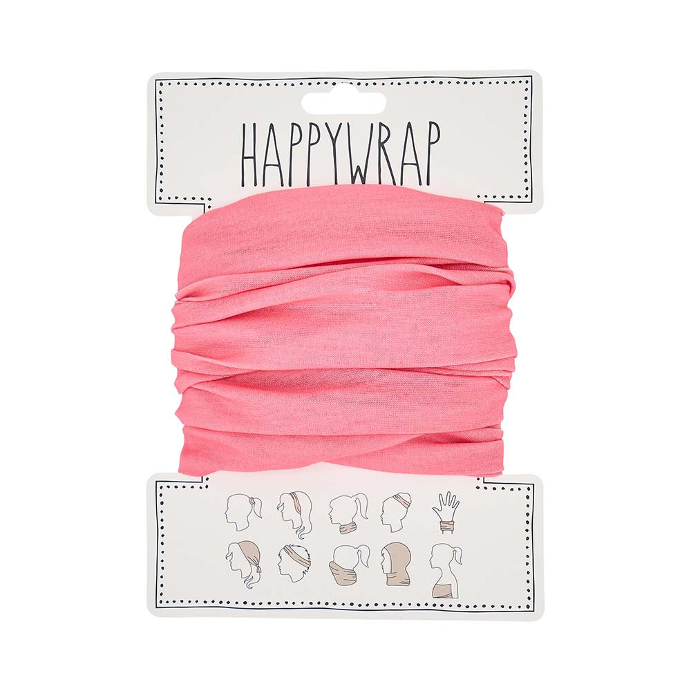 Pink headband on a white background with 'Happywrap' branding.